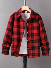 Red Plaid Graphic Boys Top Long Sleeve Lap