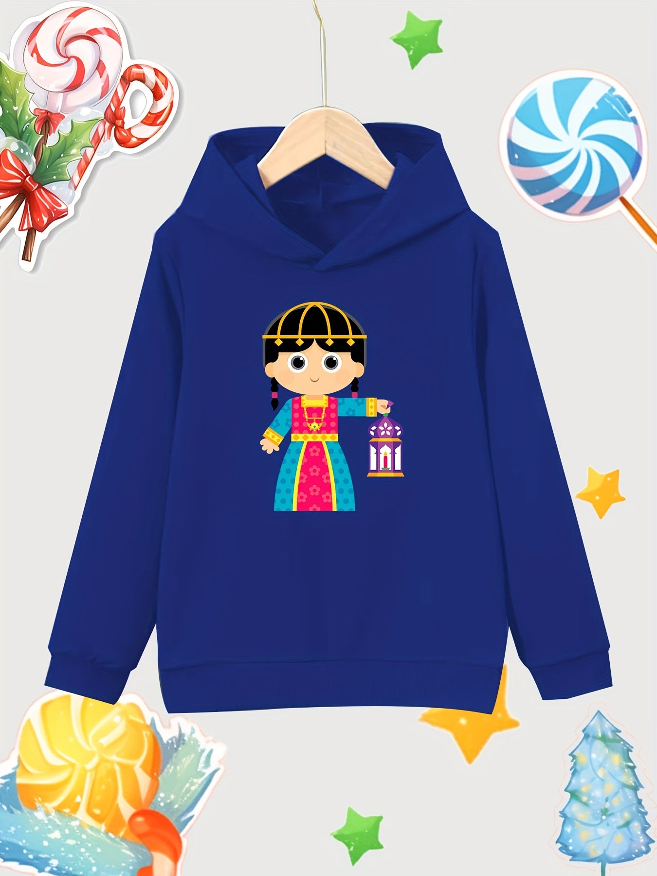 Girl Carrying Lantern Cotton Hooded Sweatshirt