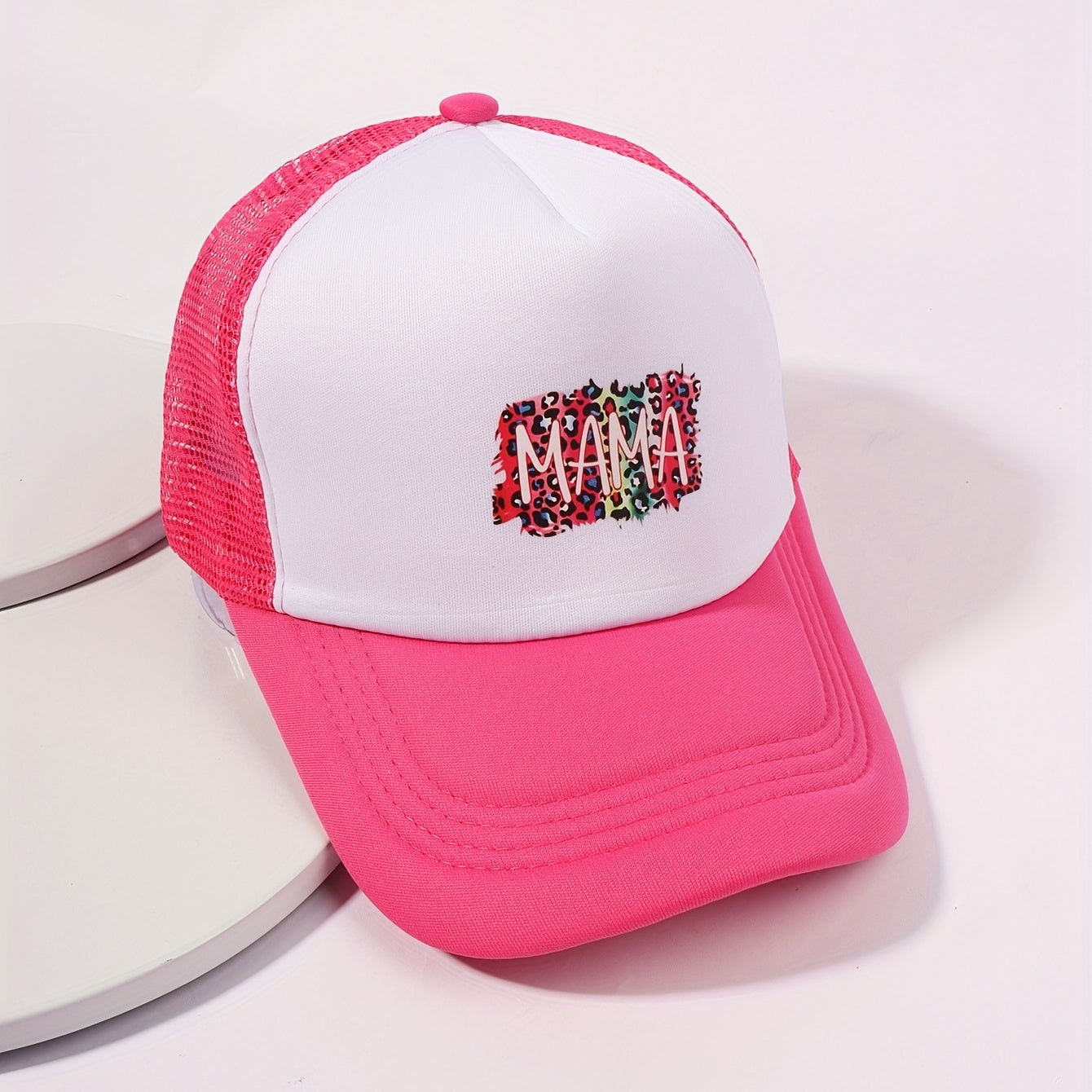 Leopard Print Baseball Cap Rose Red Adjustable Trucker Hat Breathable