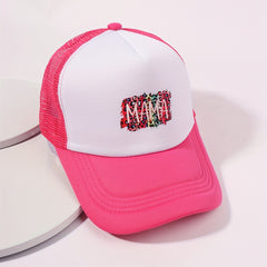 Leopard Print Baseball Cap Rose Red Adjustable Trucker Hat Breathable