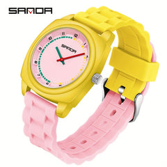SANDA Unisex Quartz Watch Yellow/Pink Straps Date Display & Stopwatch
