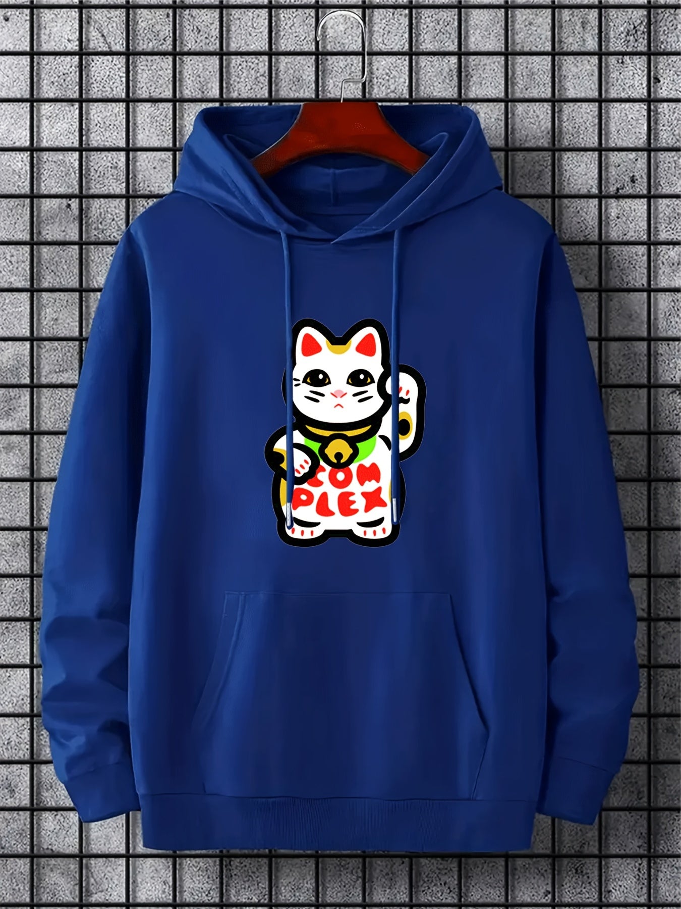 Lucky Cat Print Hoodies For Men Graphic Sweatshirt With Kangaroo Pocket