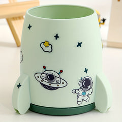 Cartoon Rocket Pen Holder Large Capacity Multifunctional Storage Box