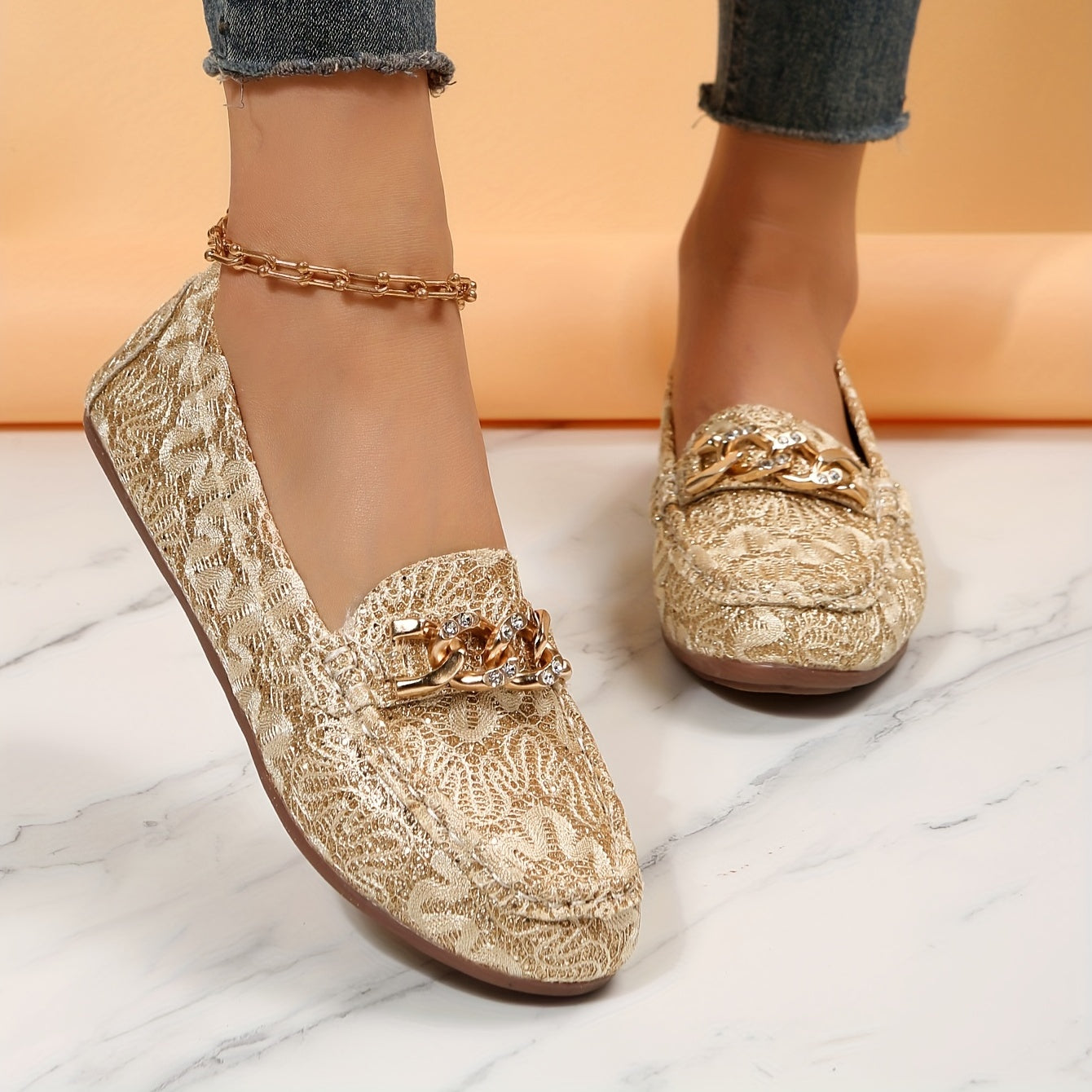 Chain Decor Loafers Slip On Flat Shoes