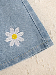 Girls Daisy Pattern Elastic Waist Denim Skirt