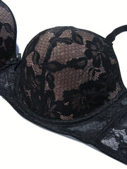 Floral Lace Push Up Padded Bra for Plus Size Women