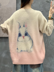 Rabbit Print Long Sleeve Round Neck Jumper