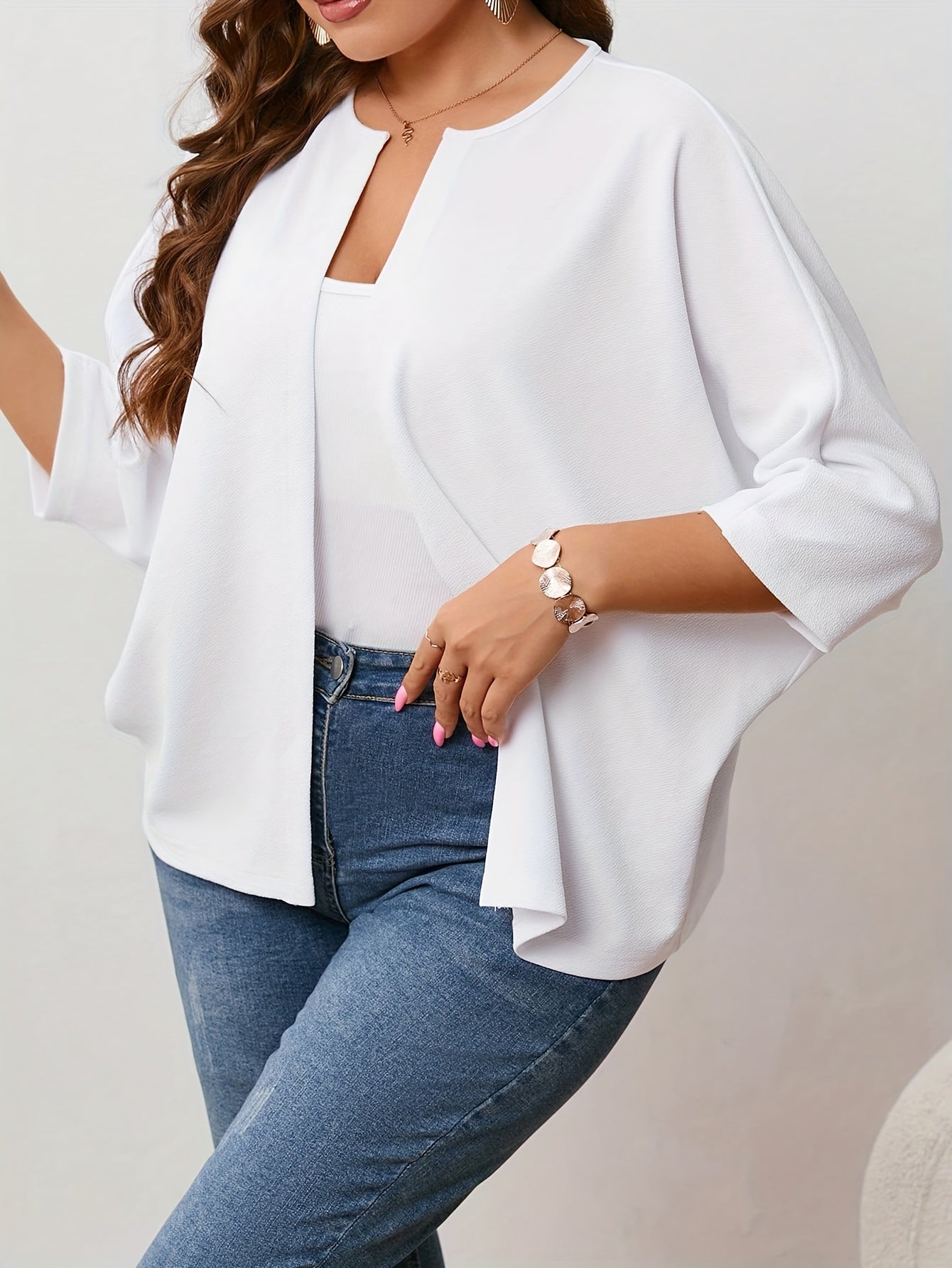 Women's Plus Solid Batwing Sleeve Open Front Cardigan