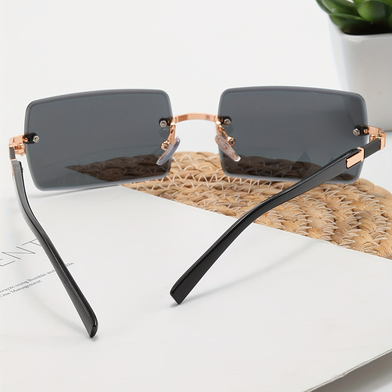 Rectangle Rimless Sunglasses UV400 Anti Glare Glasses