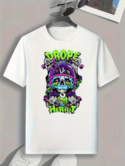 Skull Print Men's Graphic Tee for Summer