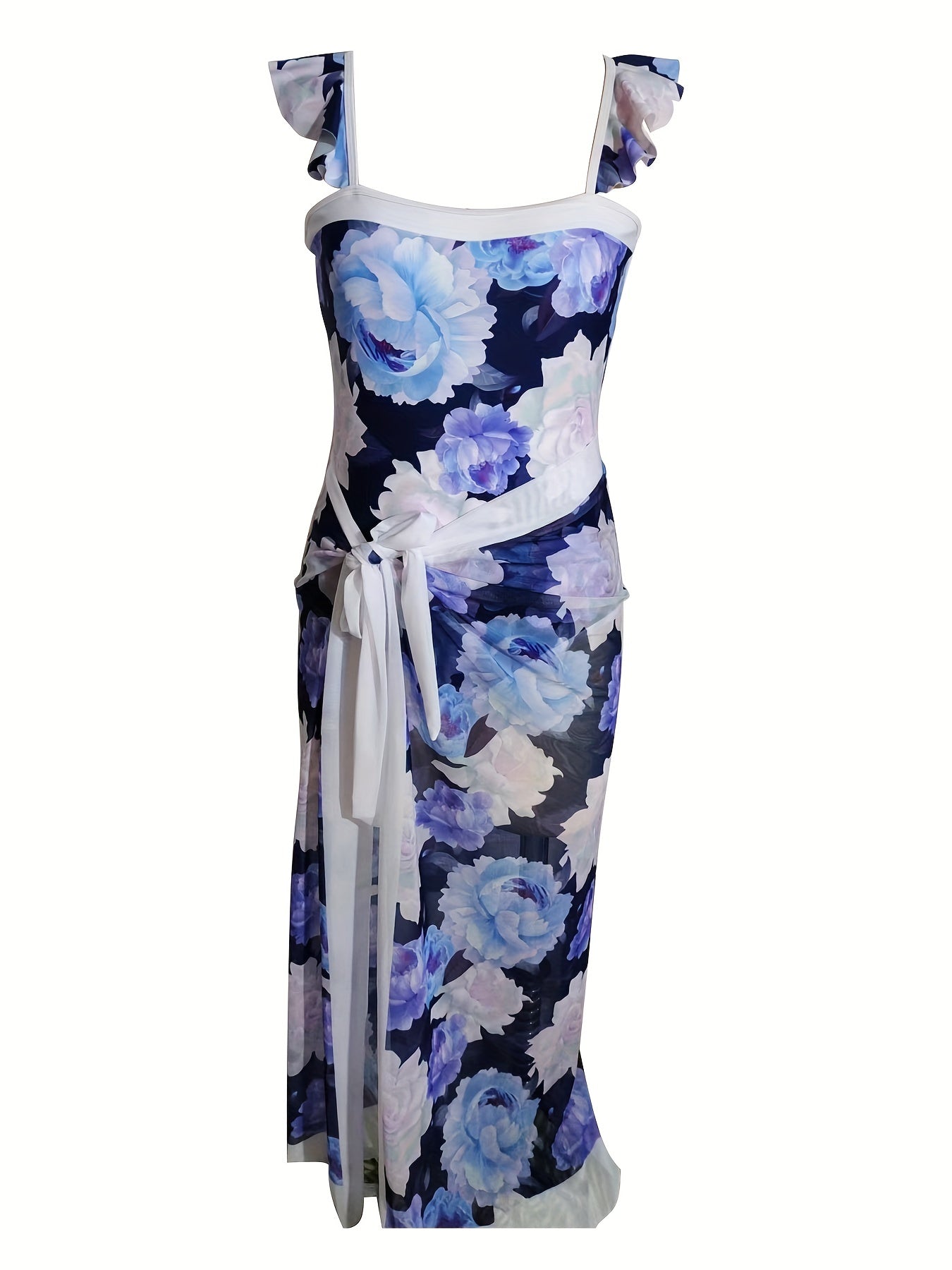 Women's Plus Floral Print One Piece Swimsuit & Wrap Cover Up Skirt Set