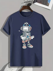 Robot Print Men's Graphic T-shirt Comfy Tees For Summer