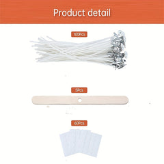 100 Pcs Pre Waxed Cotton Candle Wicks Kit with Holders and Glue Dots