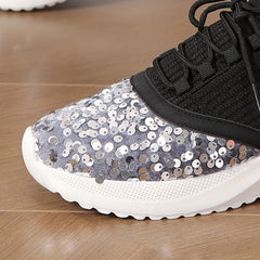 Women's Glitter Sequins Platform Sneakers Lace Up Outdoor Shoes