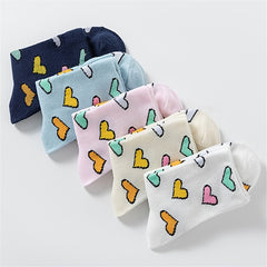 5 Pairs Heart Print Socks Comfy Women's Stockings & Hosiery
