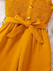 Girls Frill Trim Shirred Belted Cami Rompers - Summer Clothes
