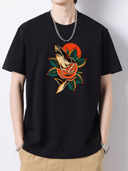Flower & Shark Pattern Men's Cotton Crew Neck T-shirt