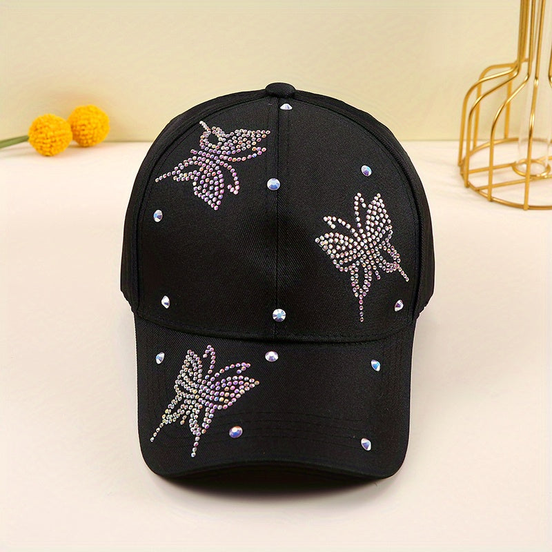 Butterfly Rhinestone Baseball Cap Casual Dad Hat Adjustable Lightweight Sun Hat