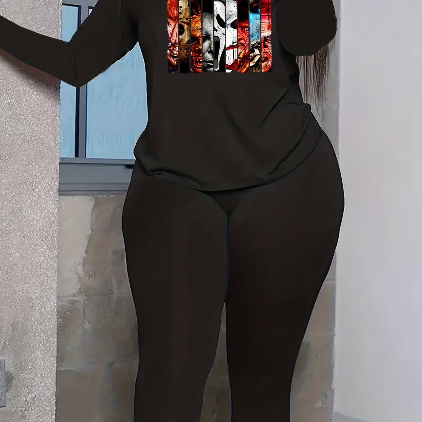 Halloween Horror Figure & Letter Print 2 Piece Set