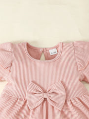 2pcs Baby Girls Bowknot Ruffle Top & Ripped Jeans Set