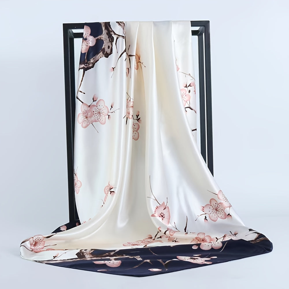 Flower Print Square Scarf Winter Warm Silk Scarf For Women