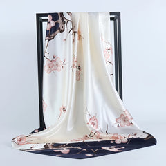 Flower Print Square Scarf Winter Warm Silk Scarf For Women
