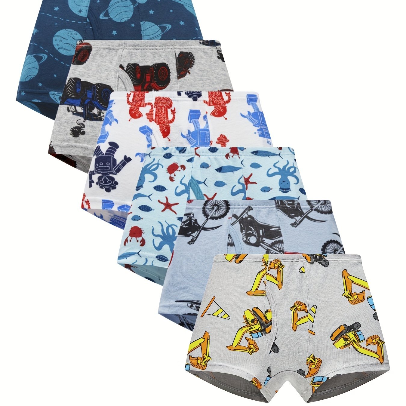 6pcs Boys Cartoon Print Cotton Boxer Briefs