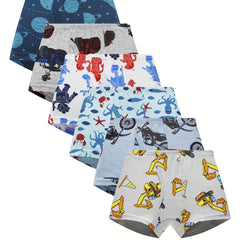 6pcs Boys Cartoon Print Cotton Boxer Briefs