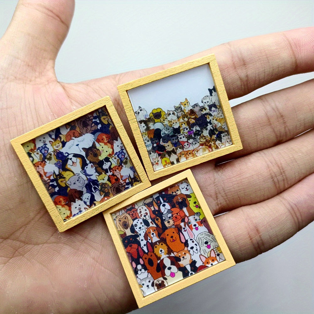 Dollhouse Picture Albums Wooden Frame Paper Paintings Set