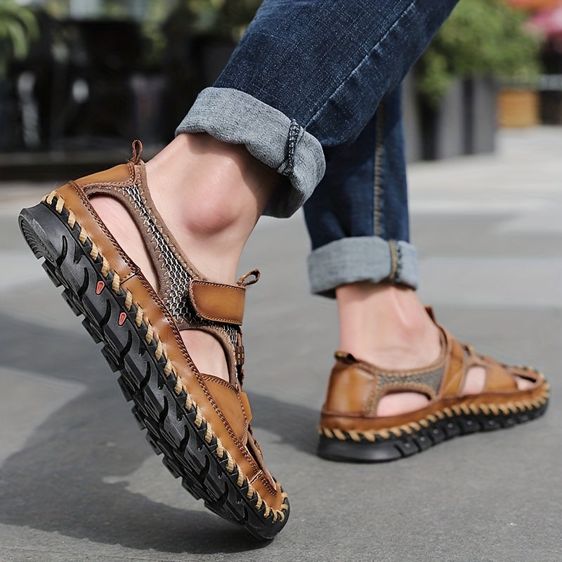 Men's Mesh Closed Toe Hook & Loop Sandals Beach Shoes Summer