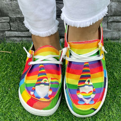 Rainbow Strip Dwarf Pattern Flat Shoes Women's Lightweight Casual Shoes