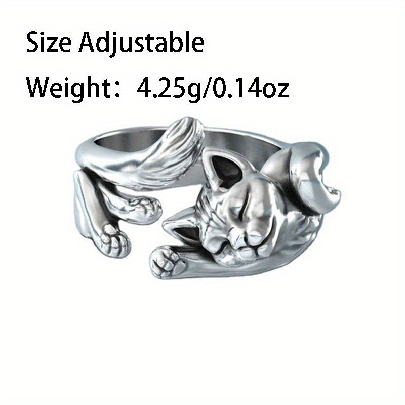 Vintage Silver Plated Cat Totem Ring - Kitty Opening Cat Ring