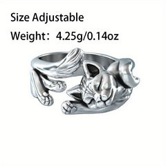 Vintage Silver Plated Cat Totem Ring - Kitty Opening Cat Ring