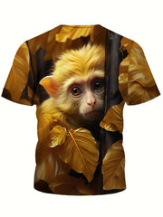 3D Monkey Graphic Short Sleeve T shirt Girls Breathable Pullover Tops