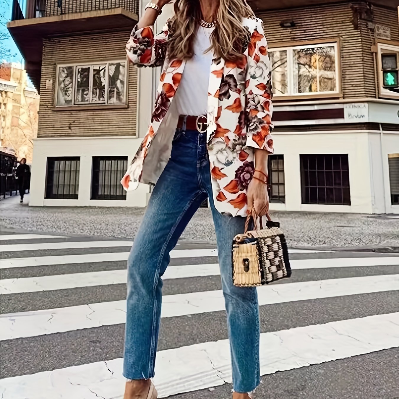 Casual Floral Blazer Long Sleeve Shawl Collar