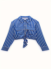 Stripe Print Button Up Long Sleeve Blouse