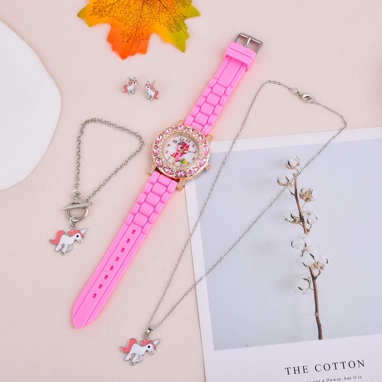 Unicorn Watch Necklace Earrings Set for Girls
