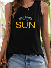 Letter Pattern Stretchy Sports Vest Round Neck Sleeveless Casual Top