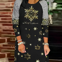 Christmas Raglan Sleeve Round Neck Dress