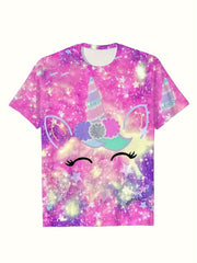 Girls Tie Dye Unicorn Short Sleeve T-shirt Summer Sports