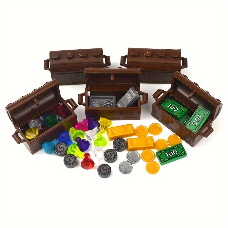 MOC Treasure Building Blocks Box with Coins & Dollar Accessories