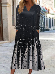 Colorblock Dot Print Long Sleeve Dress With Pockets