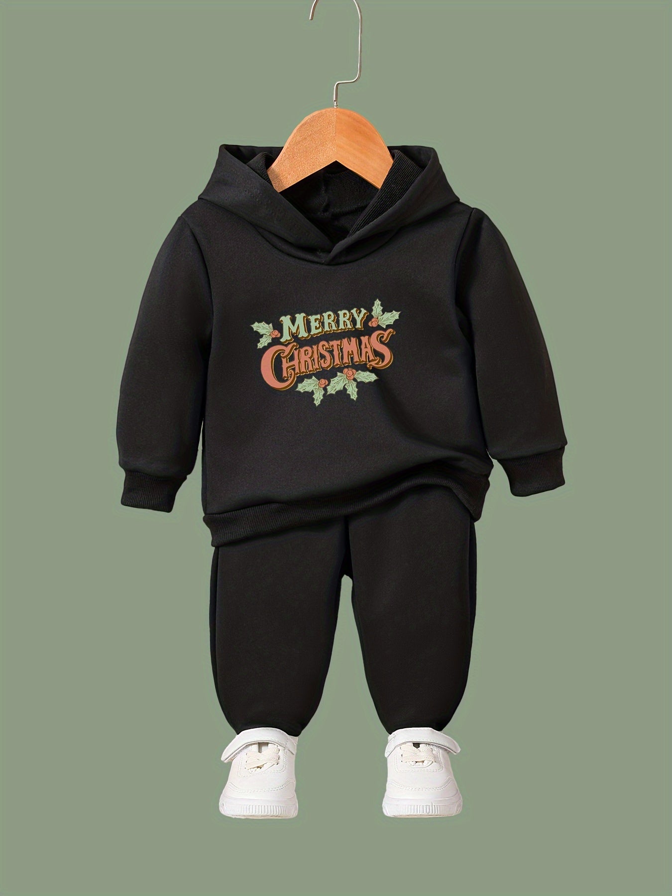Girls 2pc Alphabet Pattern Hooded Sweatshirt Set