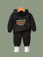 Girls 2pc Alphabet Pattern Hooded Sweatshirt Set
