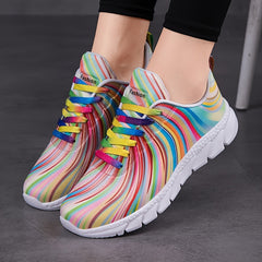 Women's Colorblock Sneakers Lightweight Low Top Lace Up Shoes