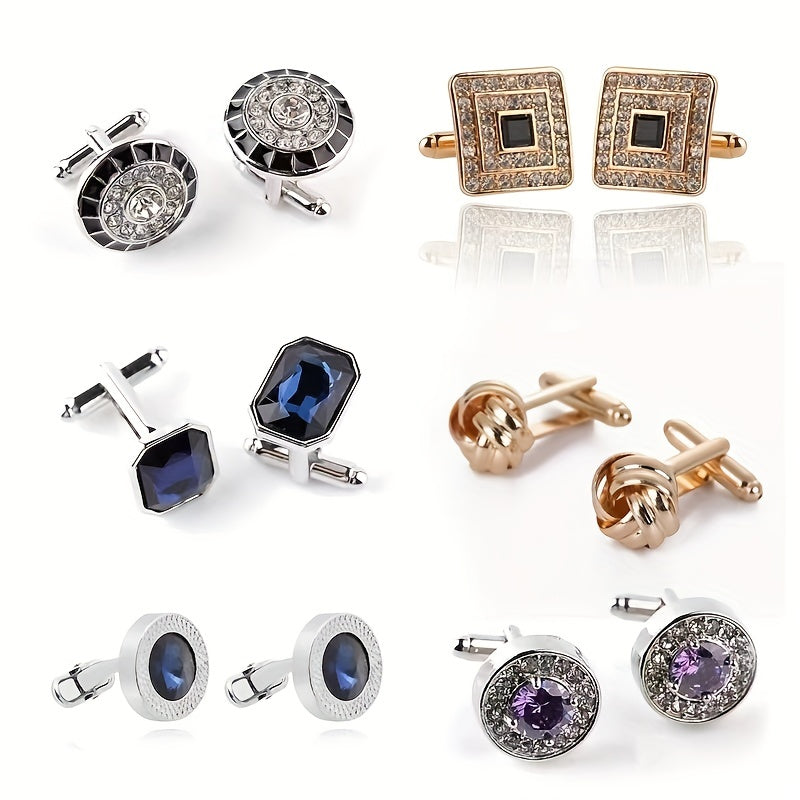 Crystal & Faux Diamond French Cufflinks for Men