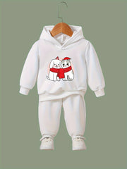 Lovely Puppy & Kitty Print Hoodies Jogger Set for Girls