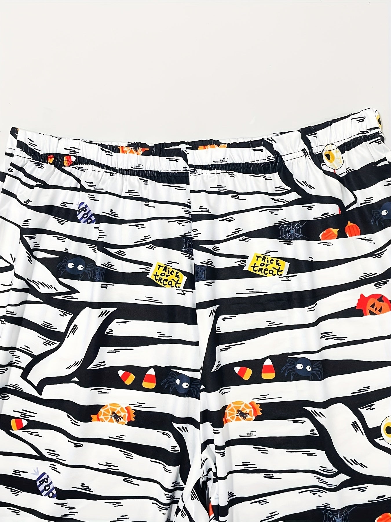 Halloween Gothic Pajama Set Women's Plus Stripe & Pumpkin Print