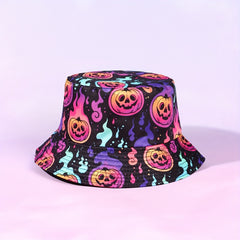 Y2K Halloween Bucket Hat Anime Print Reversible Basin Hat
