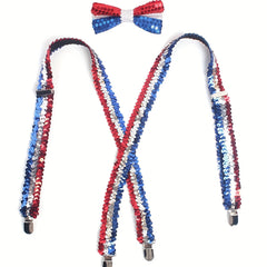 National Flag Sequin Harness with Bow Tie for Carnival Party